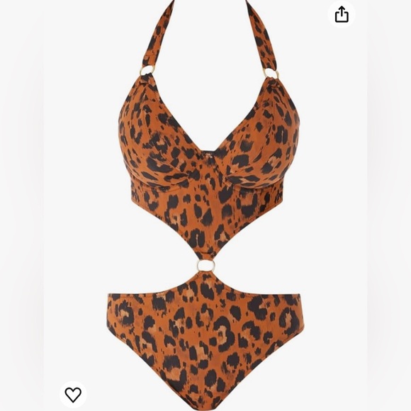 Greta Roar Instinct Underwire Cutout One-piece Monokini Leopard Print 36DD - Picture 4 of 6